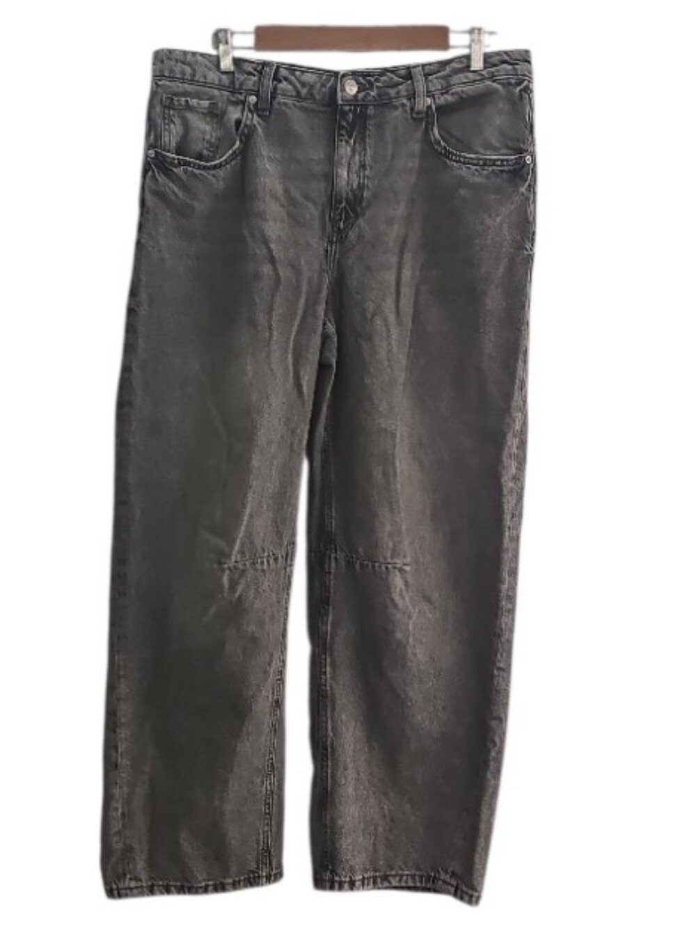 H&M Divided Gray Barrel Leg Jeans Women 12 High Rise Cropped 100% Cotton Denim